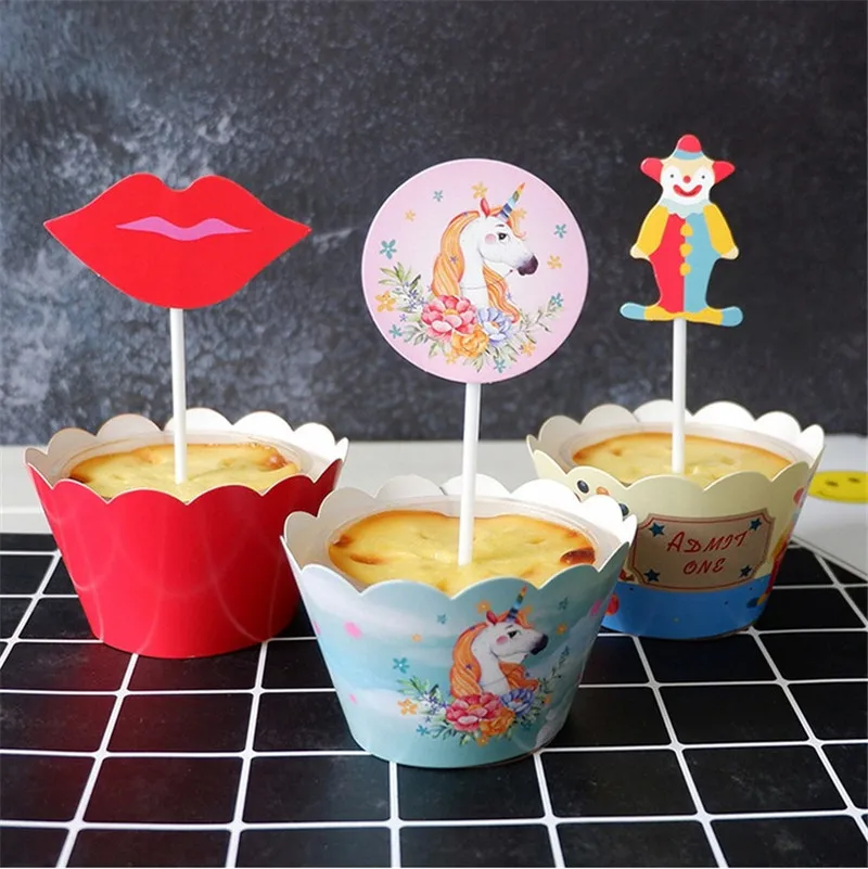 6-set Baby Happy Birthday Wedding Party Cupcake Topper &amp Wrapper Unicorn Crown Lips YXG07 | Дом и сад