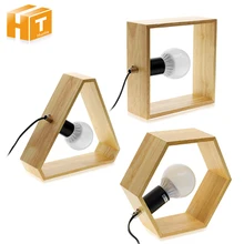 Деревянный светодиодный настольный светильник квадратный/шестиугольник/треугольник арт-деко спальня гостиная украшение для дома и отеля теплый светодиодный деревянная настольная лампа