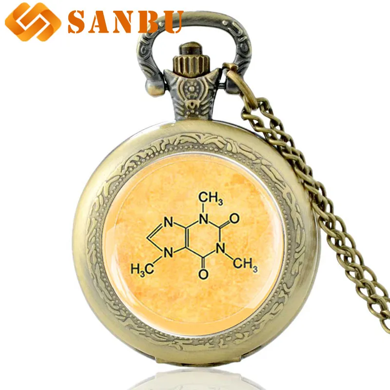 

Fashion Chemical Element Quartz Pocket Watch Vintage Men Women Bronze Pendant Necklace Clock Gift