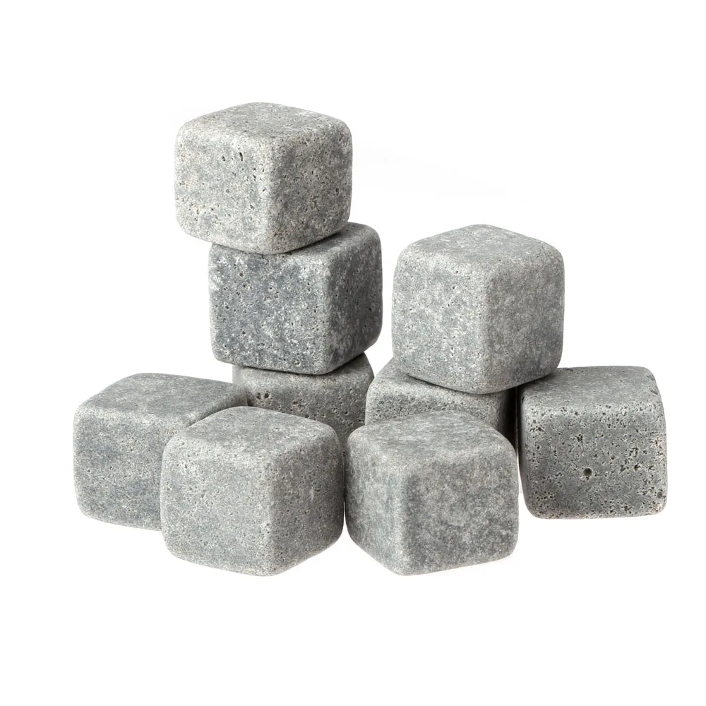 9pcs Whisky Ice Stones Drinks Cooler Cubes Beer Rocks Granite Pouch 