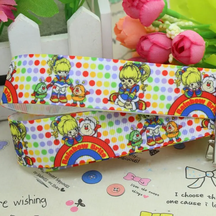 1 Free Shipping Rainbow Brite Dots Printed Grosgrain Ribbon