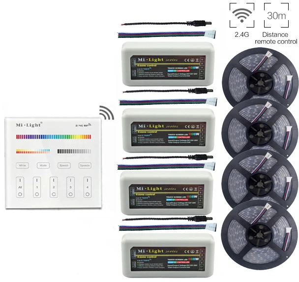 

5~20m 5050 RGBW RGBWW(4Colors In 1Led) Led Strip Light+Mi.light RGBW Led Controller+2.4G B4 Wall Mount Led Panel Remote