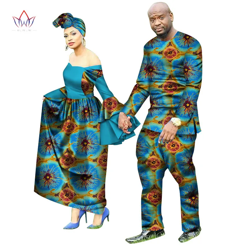Африканская стильная одежда для пар для милых влюбленных Базен длинное женское платье и мужские комплекты Дашики размера плюс свадебная одежда WYQ69 - Цвет: 11