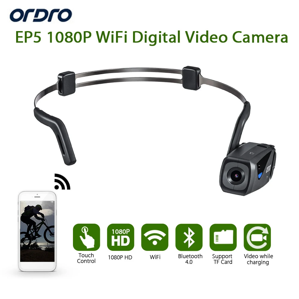 

100% Original ORDRO EP5 Bluetooth 4 .0 Hand Free Head Band Action Mini DV Camera Consumer Camcorders with earphone WiFi Free