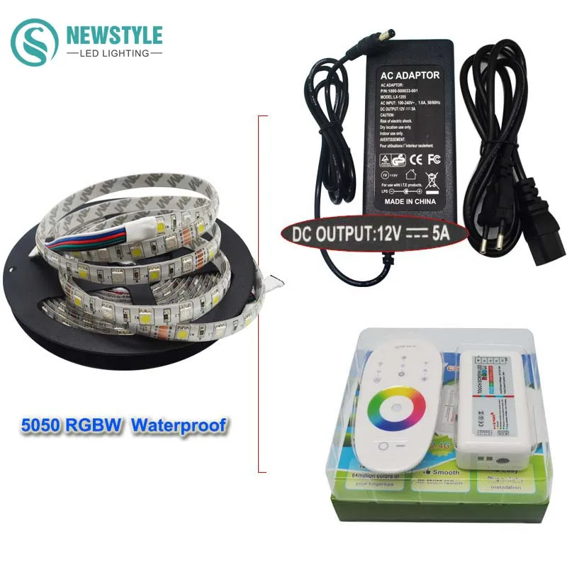 

Waterproof RGBW/RGBWW Led Strip Light FlexibleTape Ribbon SMD 5050 DC12V + RF Touch Remote Controller + 5A Power Adapter Supply