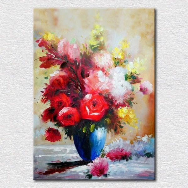 

Wholesale wall decoration art picture oil painting impressionist red yellow flowers for home wall decor