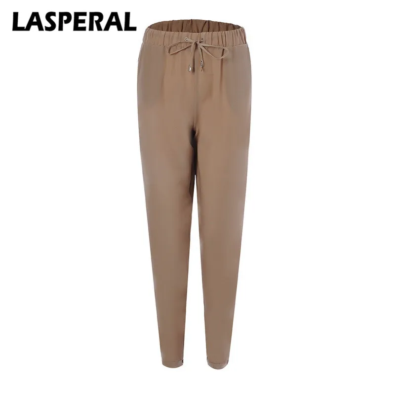 

LASPERAL Women Chiffon Pants Fashion Solid High Waist Loose Bottoms Sweatpants Casual Drawstring Trousers Pockets Harem Pants