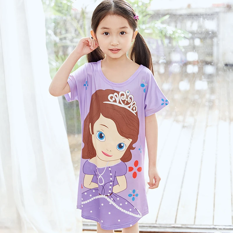 A% A909 Детская Пижама для девочек, платье-Ночнушка с героями мультфильмов ночная рубашка с принтом, пижама, ночная рубашка, пижама принцессы, Прямая, 201