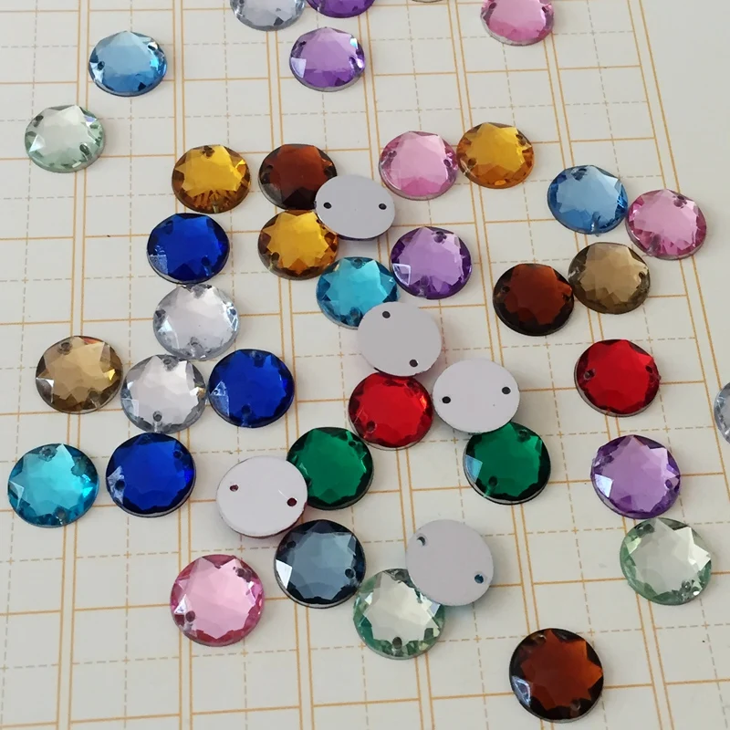 

100pcs octagonal acrylic sewing button clip book round or double hole imitation diamond 10 mm clothing wedding decoration-T752