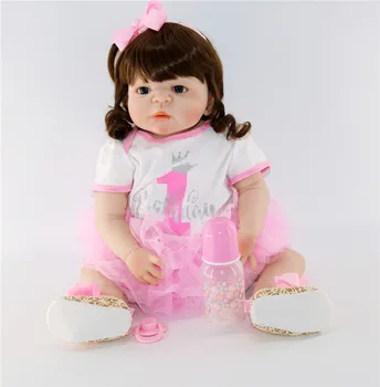 

Full silicone vinyl reborn baby dolls toys 23"57cm bebes reborn curly hair girl princess doll real alive doll