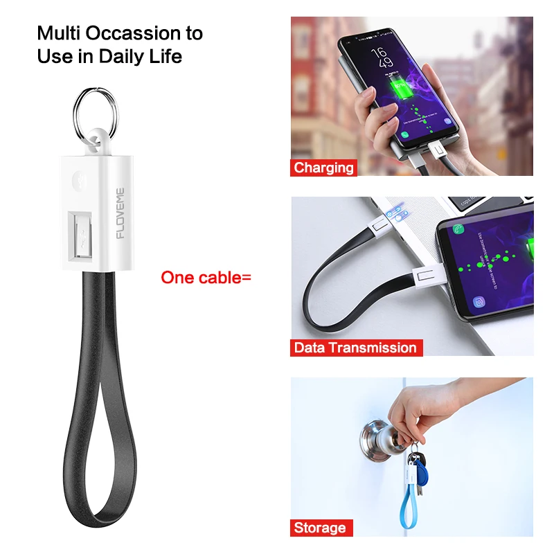 FLOVEME Keychain Micro USB Typ C Ladekabel Für iphone 11 Pro Max 15CM Tragbaren USB-Ladegerät Kabel