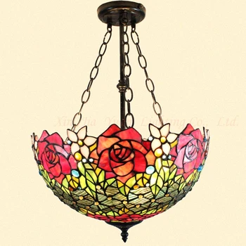 

40CM European Rose Tiffany Pendant light bar bedroom Cafe stained glass Chain Pendant lights for Home Parlor Dining Room