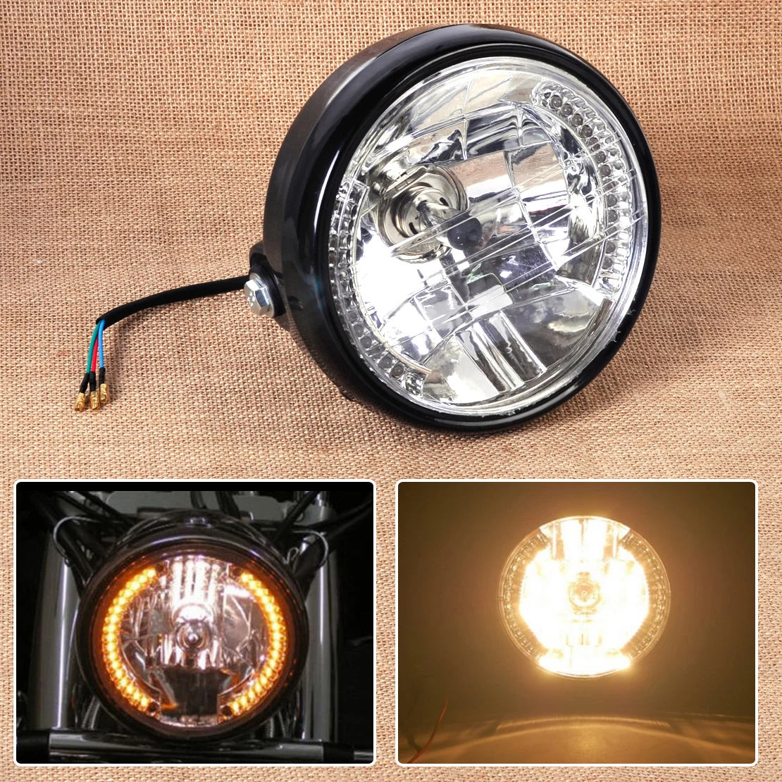 7" Clear LED Motorcycle Headlight Halogen Angel Eye Turn Signal Light Indicators Blinker for