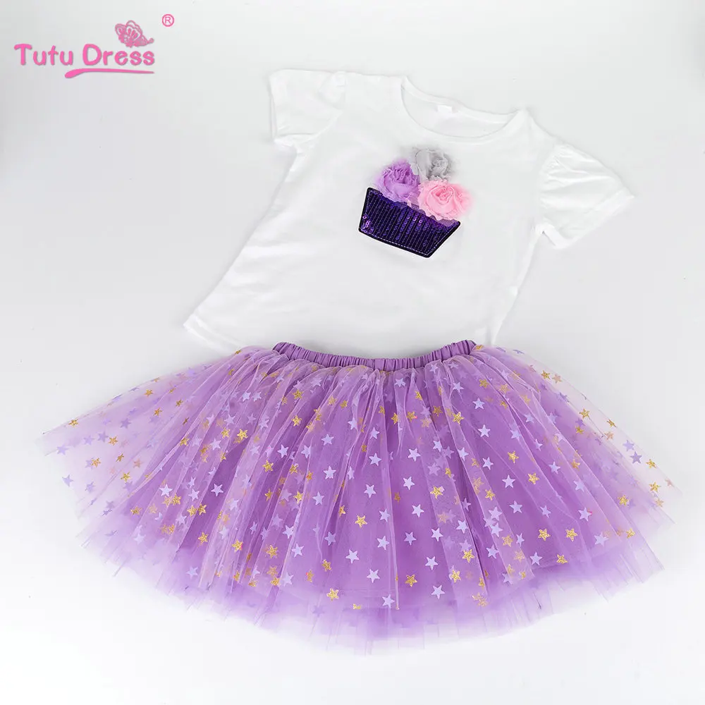 

Baby Kids Clothing Girls Clothes 2 Pcs Sets Flower Cotton T-shirt Stars Tutu Skirt Sets Girl Skirt
