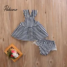 Pudcoco/ Одежда для маленьких девочек Женский наряд для новорожденных платье с открытой спиной комплект одежды в полоску с бантом из 2 предметов