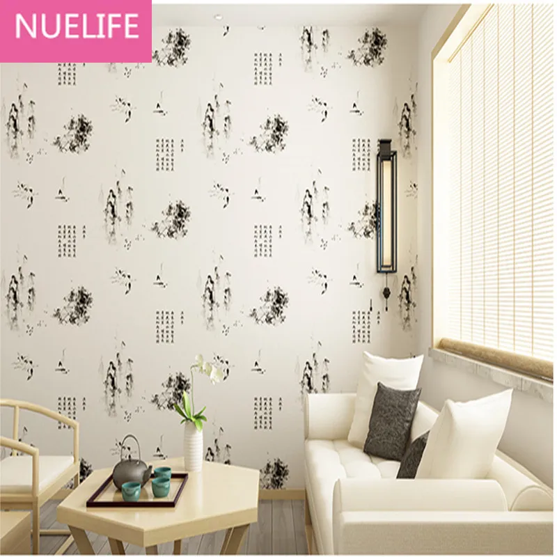 

0.53x10m Chinese ink painting calligraphy pattern wallpaper children room living room bedroom study room wall paper N12