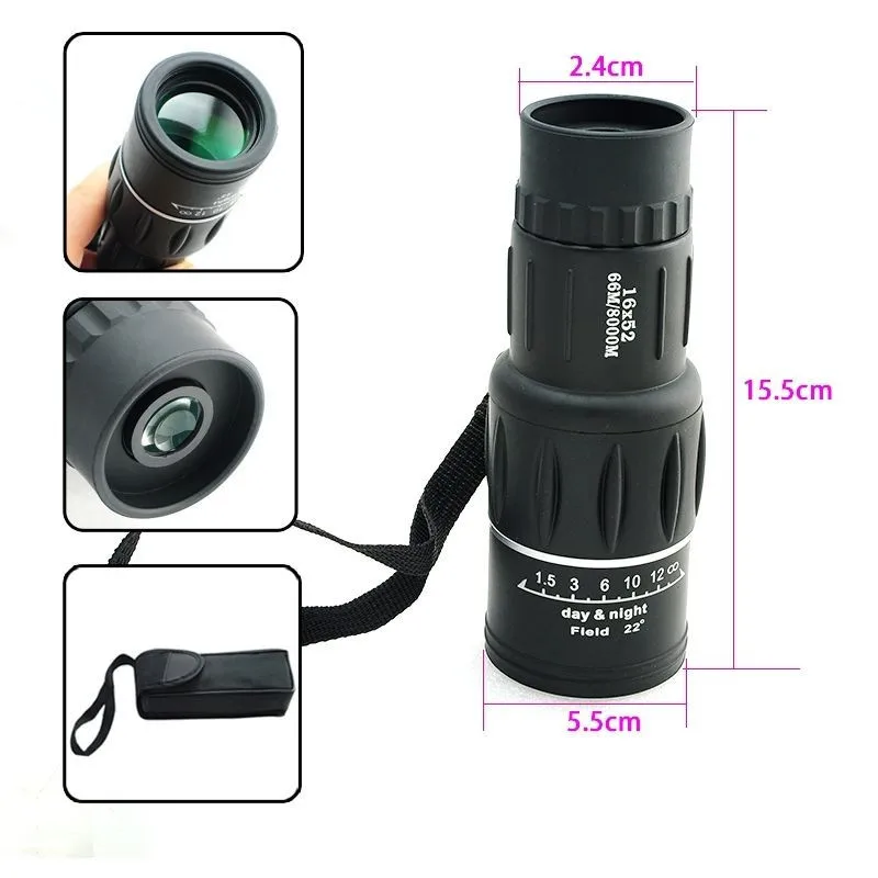 

16x52 Dual Focus Zoom Optic Lens Armoring Monocular Telescope