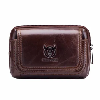 

BULL CAPTAIN Leather Famous Brand Men Cell Mobile Phone Case Cover Purse Cigarette Money Hip Belt Waist Bag Wallet Gift
