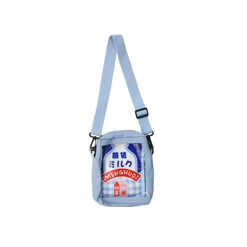 Маленькая сумка, супер огонь, новинка, для девушек, с принтом клубники, молока, сумки, маленькая квадратная сумка, Холщовая Сумка на плечо - Цвет: Milk blue