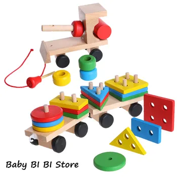 

Kids Baby Developmental Toys Wooden Train Truck Geometric Blocks Educational Toy