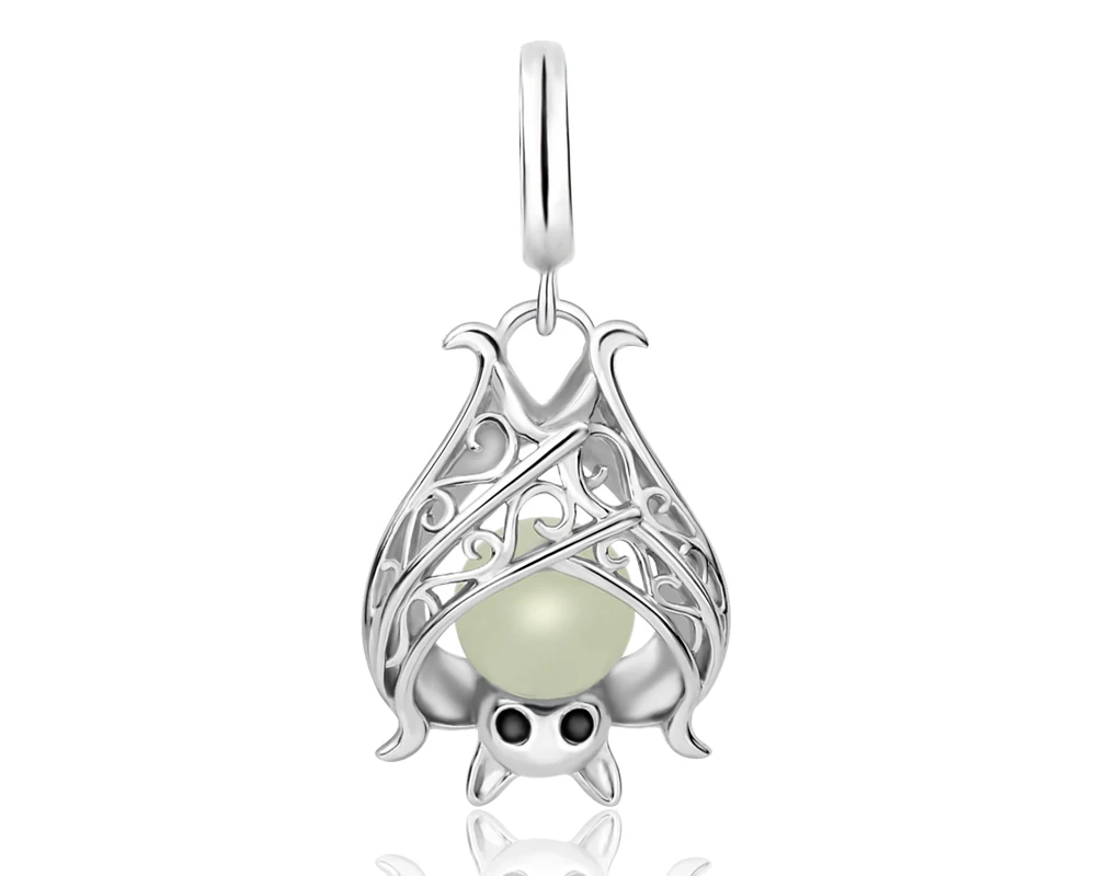 Strollgirl стерлингового серебра 925 животных bat светящиеся шарики DIY прелести Fit Authentic Pandora Браслеты кулон изготовления ювелирных изделий подарки