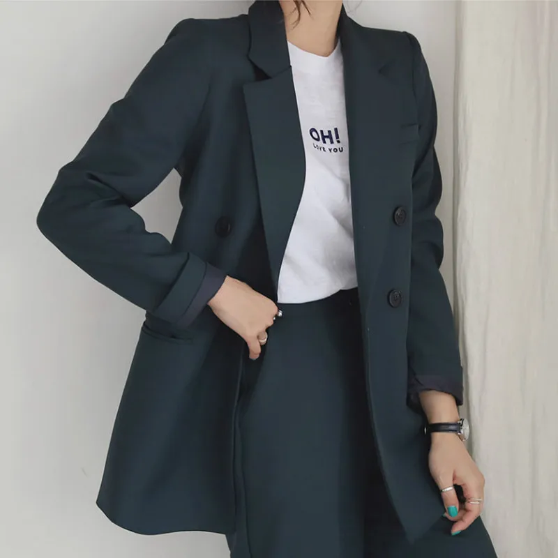 Женский костюм осень высококачественный однотонный деловой Тонкий женский костюм куртка широкие брюки костюм