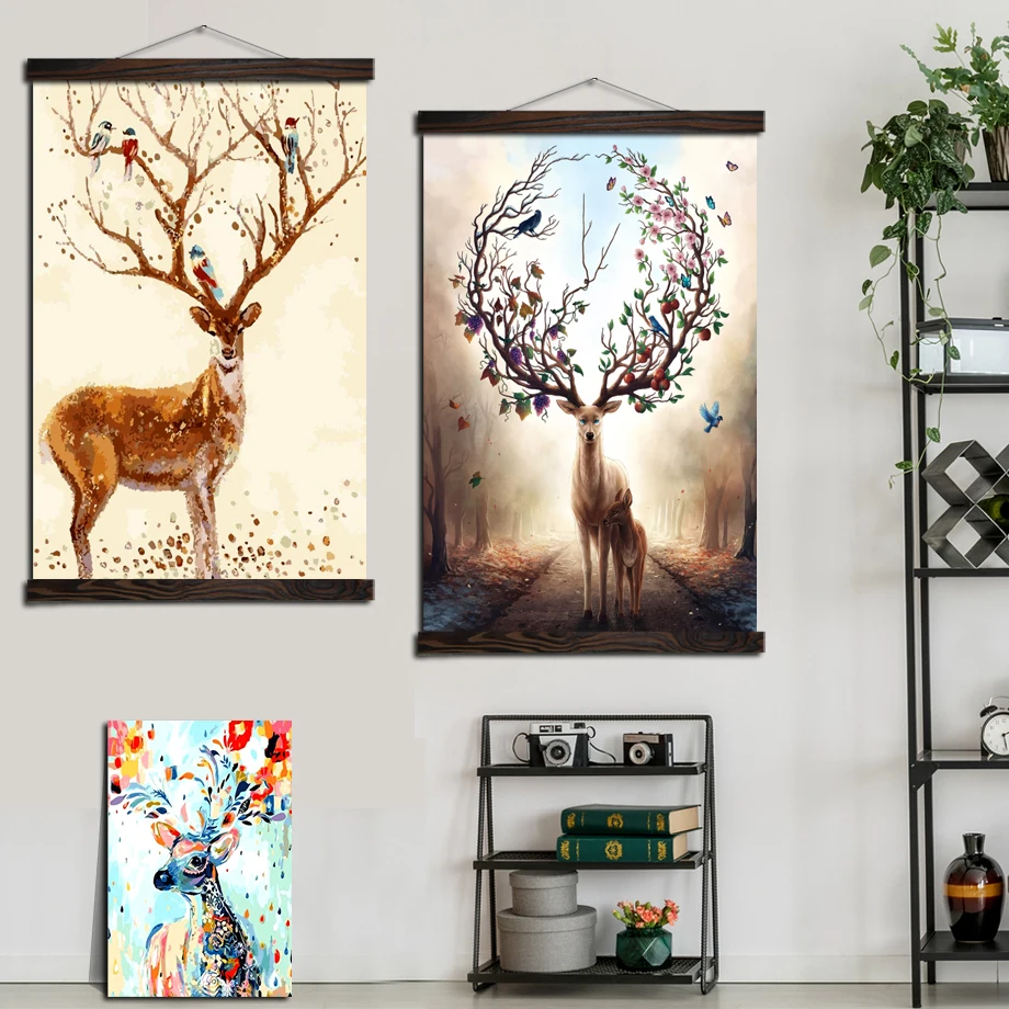 

Nordic Love Sika Deers Modern Art Wall Painting Poster Vintage Canvas Prints and Posters Decoration Home Pictures for Bedroom