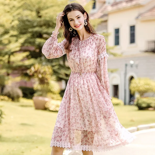 2018 Fall New Brand Women S Wear Round Neck Lantern Long Sleeved 2018 Fall New Brand Women S Wear Round Neck Lantern Long Sleeved Chiffon A Dress