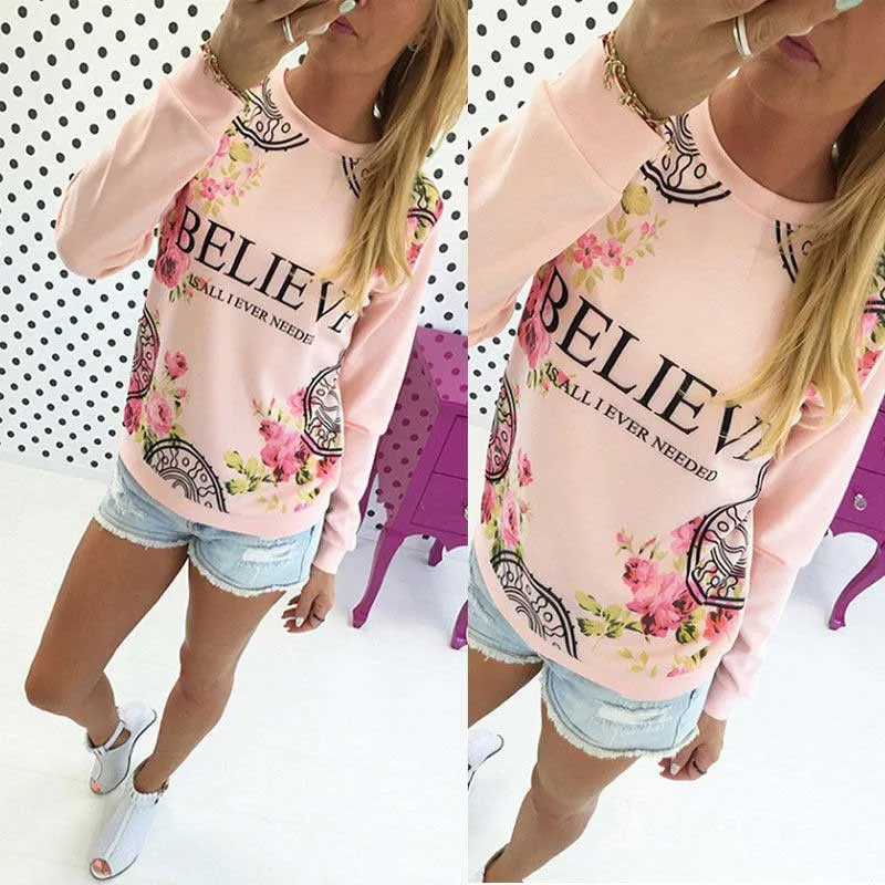

2019 Printing Female sweatshirt Women Floral Print Sweatshirt Hoodies Long Sleeve Loose Blouse Moletom Feminino