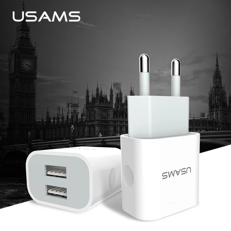 USAMS 2 порта 5 в 2,4 А USB зарядное устройство для iPhone X 8 7 iPad быстрое настенное зарядное устройство EU/UK адаптер для samsung S9 Xiaomi Mi 8 зарядное устройство для телефона