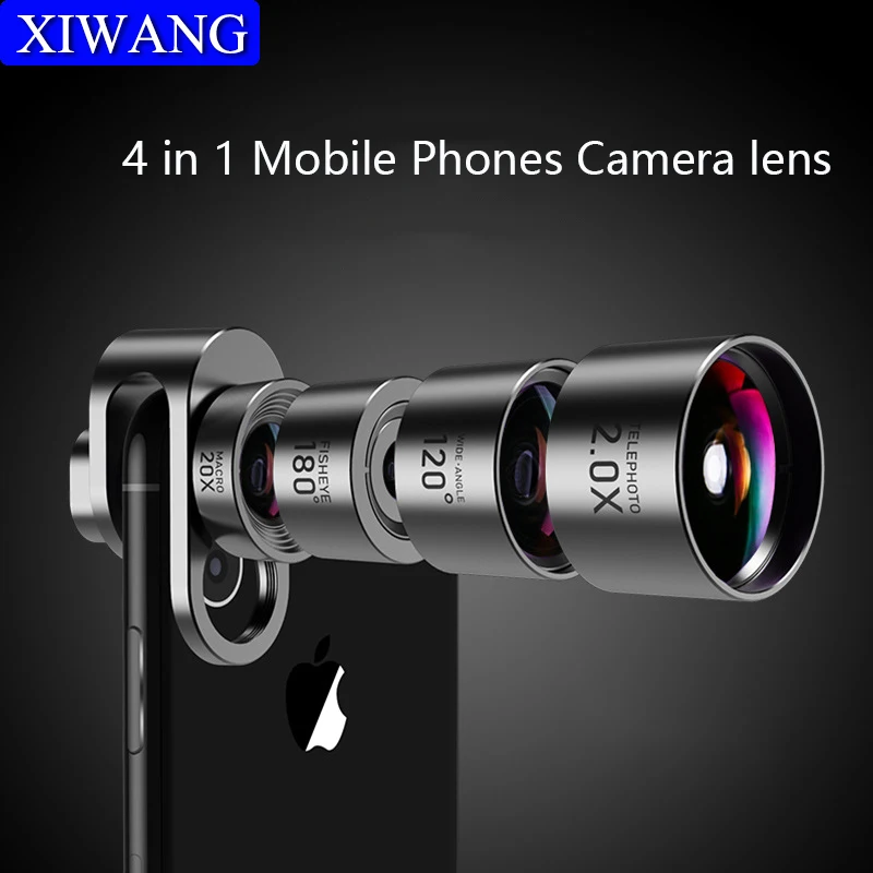 

Phone camera lens 4 in 1 Camera Phone Lens Kit HD 4K Wide Angle Telescope Fisheye Marco Phone Lenses for iPhone Samsung Xiaomi