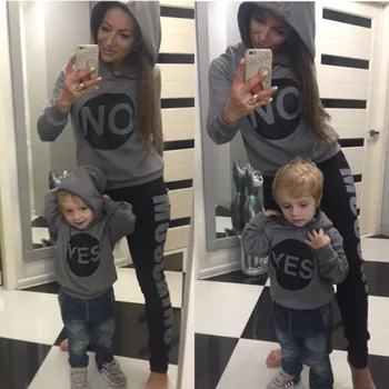 

Mother Daughter Son Sweatshirts Family Matching Clothes Outfits Mom Girls Boys YES And NO Letter Print Hoodies Top Family Suits