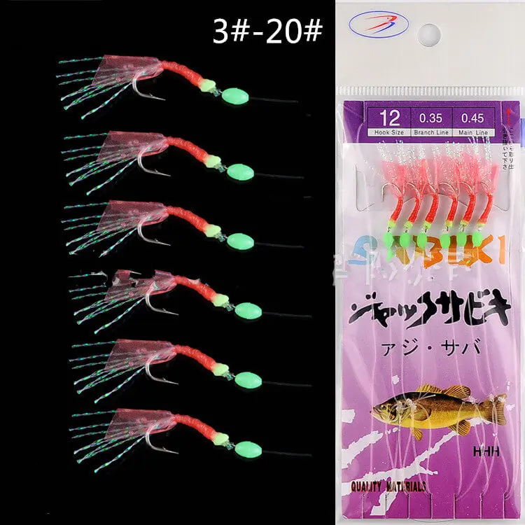 2-100 Packs Size 6 Sabiki Bait Rigs 6 Hooks Red Feather Saltwater Fishing Lures
