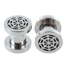 1 par de araña web tornillo de ajuste de acero inoxidable oído tapones medidores anillo túnel de la joyería Piercing de 6mm(China)