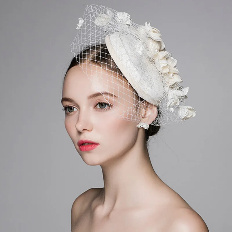 

Korean Style Cotton Gauze Hat Headdress Flower Female MA Sen Wedding Wedding Pictures Distribution Cap Using 0410-05