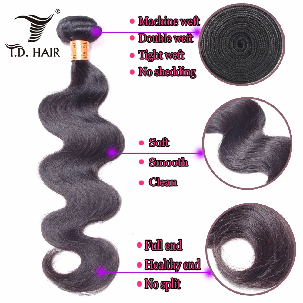 Tdhair 3 пучка s объемный волнистый пучок волос с 4*4 Кружева Закрытие свободный