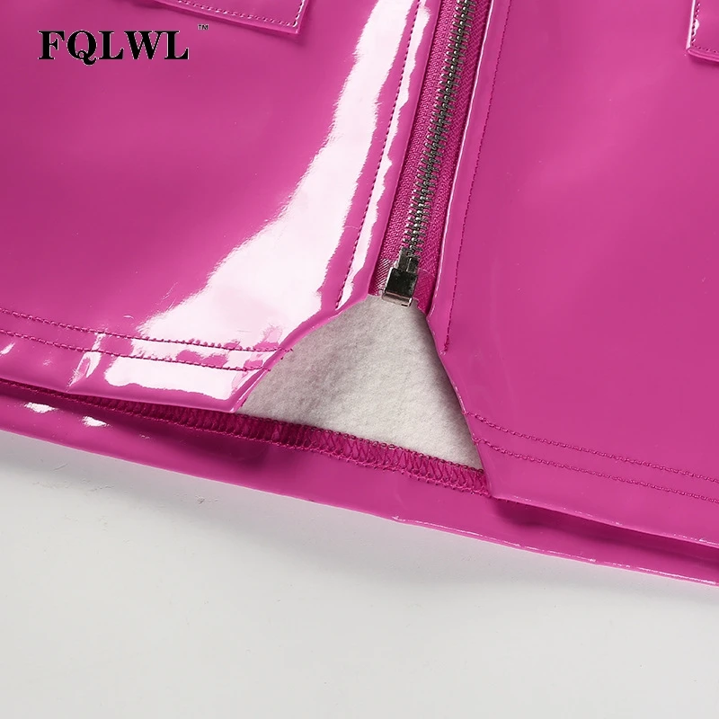 FQLWL ПВХ искусственная кожа юбка для женщин карман на молнии облегающая мини латексная юбка блестки белый черный сексуальный клуб Скейтер летняя юбка карандаш