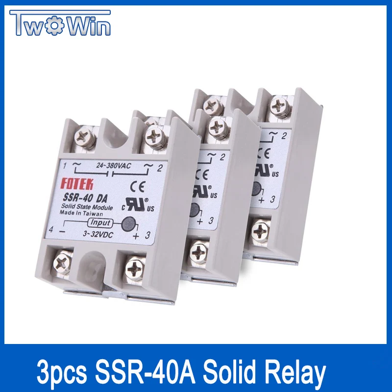 

3PCS solid state relay dc 40 ssr 40a solid state relay single-phase input 3-32V DC output 24-380V AC