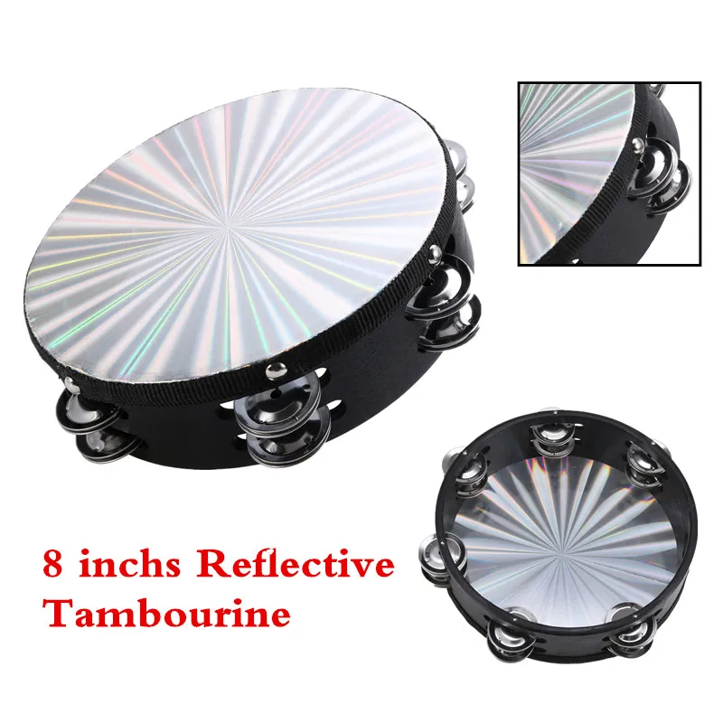 8/" inch Wood TAMBOURINE Double Jingle Row Band Percussion Musical Instrument