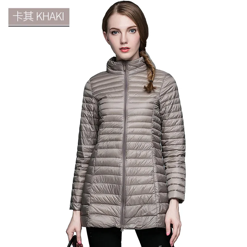 Зимний женский ультра легкий пуховик, 90% утиный пух, Длинные куртки с длинным рукавом, облегающие пальто, женская парка, женская верхняя одежда - Цвет: Camel