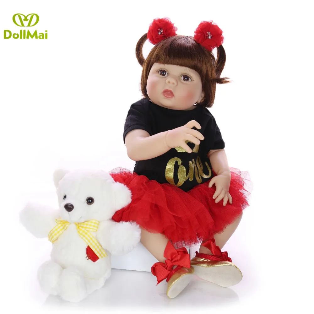 DollMai 23 дюймов Настоящее Силиконовое тело Reborn Baby Doll Мода bebes Reborn Девочка Принцесса Кукла Детская подарок на день рождения загара кожи