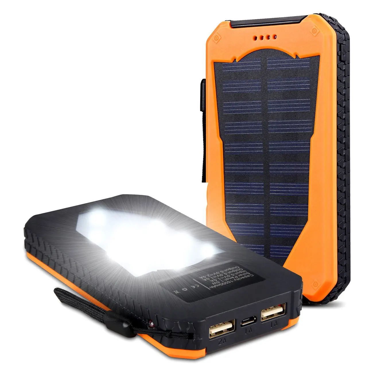 Solar Mobile Power Camping Light Ultra-thin Solar Charging Po 8000/10000 Ma Led Flashlight