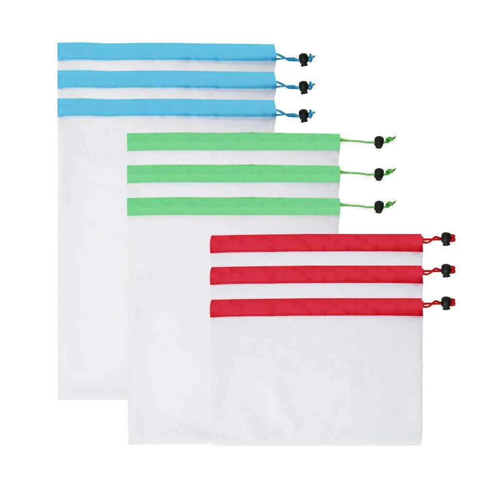 

YHYS Produce Bags, 9pcs Reusable Mesh Produce Bags for Grocery Shopping, Storage, Fruit and Vegetables (Red Blue Green)