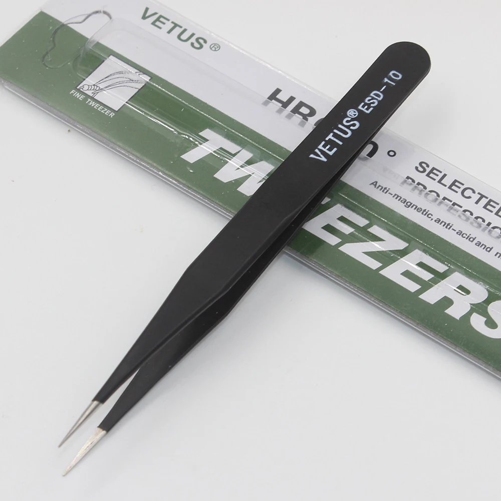 

2pcs Professional ESD Anti-Static Stainless Steel Tweezers Maintenance Tools Kits