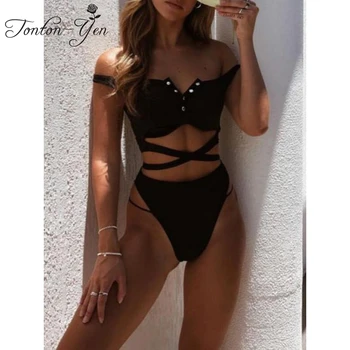 

Sexy High Cut Spaghetti Strap Bikini Set High Waist Swimwear Blue Bandage Bathing Suit Push Up Swimsuit 2019 Summer Sport Werar