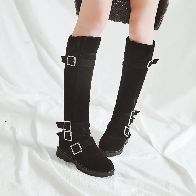 

Big Size 11 12 13 Fashion Belt Buckle Side Zipper Slender Medium-heel High-boot Children