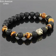 Hot Sale Jewelry Black Lava Energy Stone Beads And Tiger Eye Nature Beads Gold Buddha Bracelets