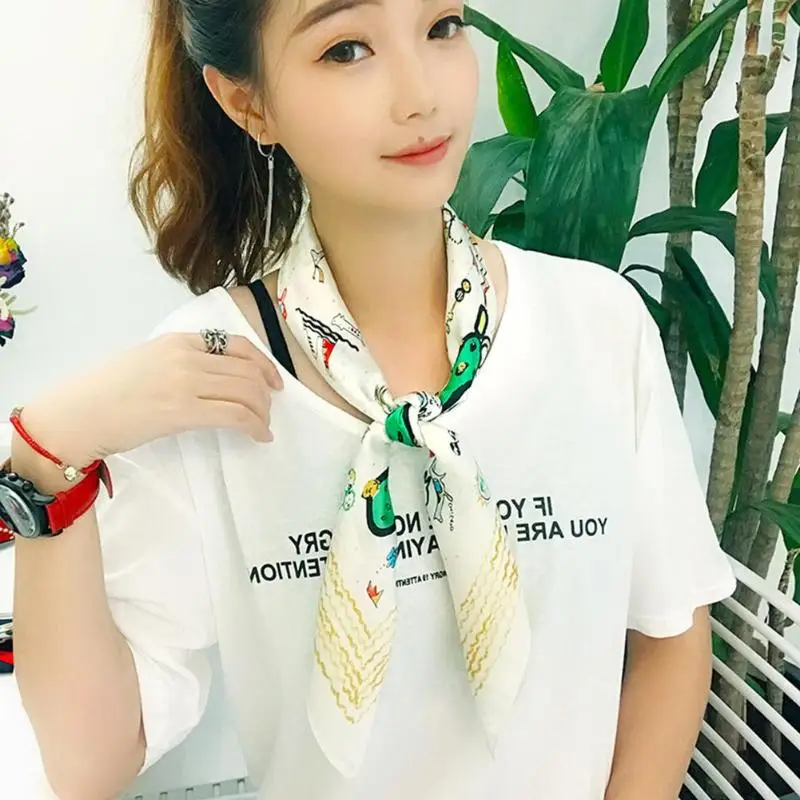 Fashion Women Shawl Geometric Print Square Scarf Casual Neck Hair Tie Band Decoration Accessories Gift