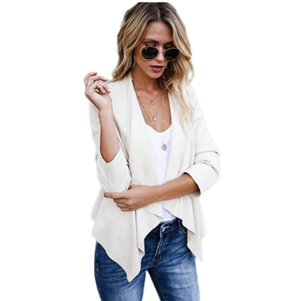Women Faux Suede Jacket Female Long Sleeve Fabala Blazer Lapel Short Cardigan Autumn Winter Outwear Casual Fashion Coat
