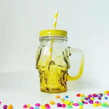 GLASS SKULL DESIGN 16OZ WITH HANDLE BOTTLE